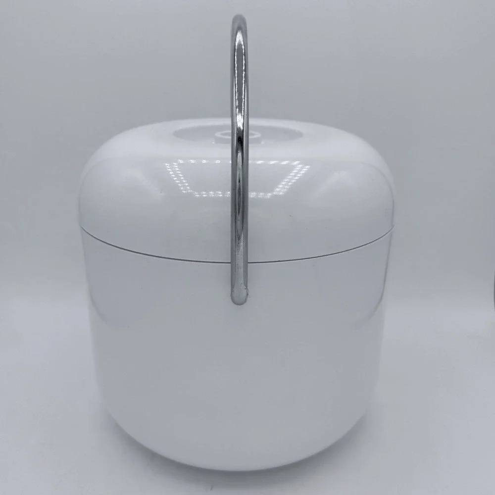 Vintage White Melamine Plastic Ice Bucket Metal Holder‎ Retro
